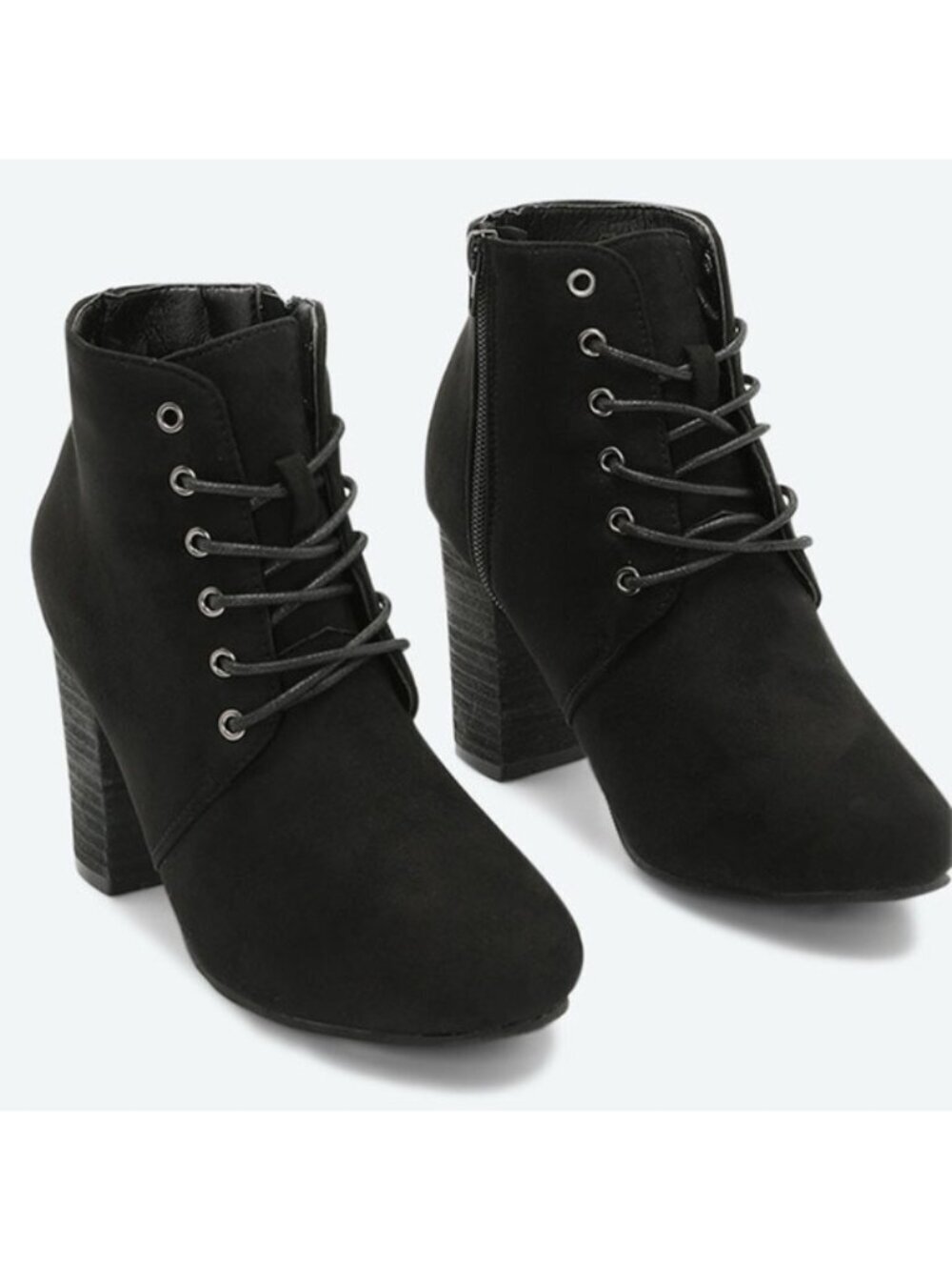 Ardene Women’s Black Lace-Up Ankle Booties with Block Heel Size 10
